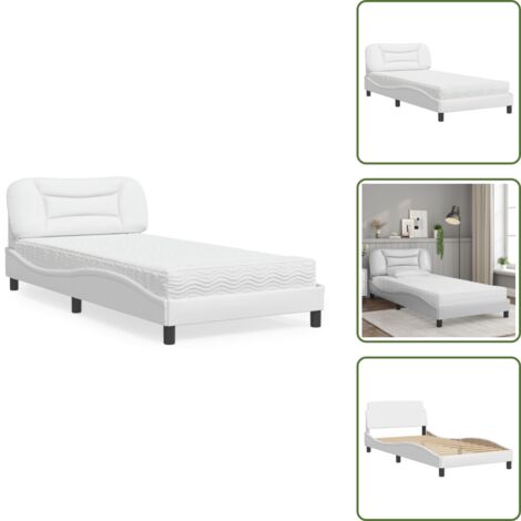 Cama de madera - vidaXL Cama con colchón Hvar cuero sintético blanco 100x200 cm - Cama de dormitorio