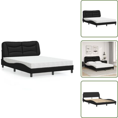 Cama de madera - vidaXL Cama con colchón Hvar cuero sintético negro 120x200 cm - Cama de cuero sintético negro