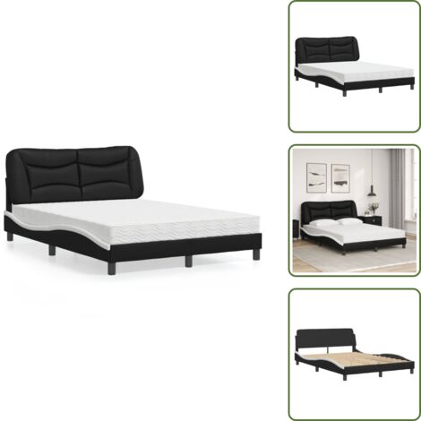 Cama de madera - vidaXL Cama con colchón Hvar cuero sintético negro y blanco 140x200 cm - Cama con cabecero