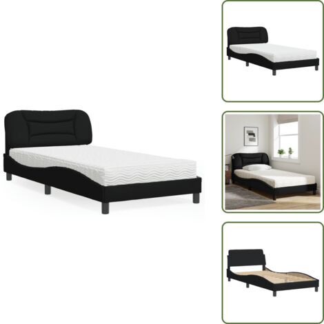 Cama de madera - vidaXL Cama con colchón Hvar tela negro 100x200 cm - Cama de dormitorio
