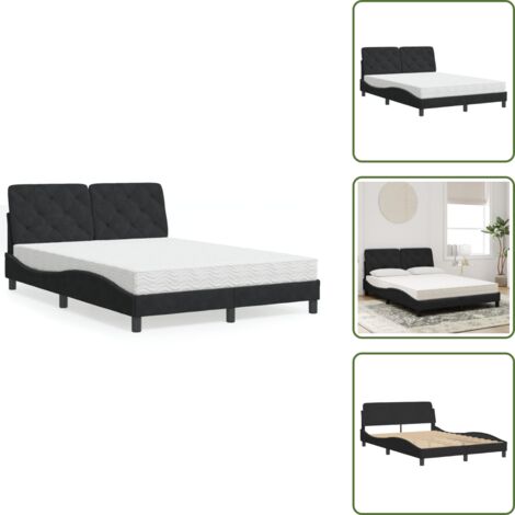 Cama de madera - vidaXL Cama con colchón terciopelo negro 140x190 cm - Cama de dormitorio