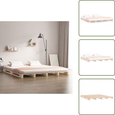 Cama de madera - vidaXL Cama de palets de madera maciza de pino Super King 180x200 cm - Cama de pino macizo