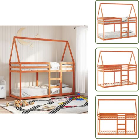 Cama de madera - vidaXL Cama litera con techo madera maciza pino marrón 90x200 cm - Cama para niños