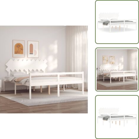 Cama de madera - vidaXL Cama matrimonio personas mayores cabecero madera maciza blanco - Cama con cabecero