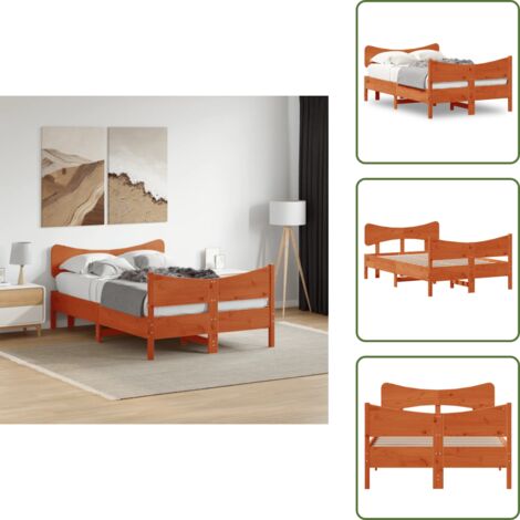 Cama de madera - vidaXL Cama sin colchón madera maciza de pino marrón cera 120x200 cm - Cama de pino marrón