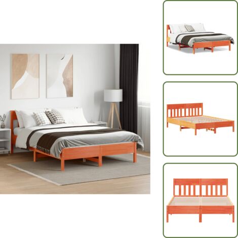 Cama de madera - vidaXL Cama sin colchón madera maciza de pino marrón cera 160x200 cm - Cama de madera maciza