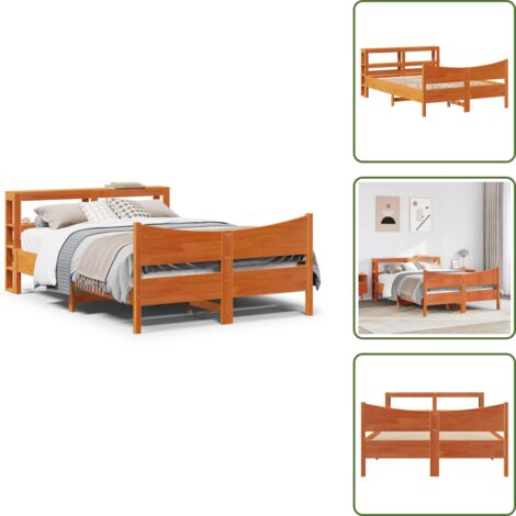 Cama de madera - vidaXL Estructura cama con cabecero madera pino marrón cera 120x200 cm - Cama con estantes