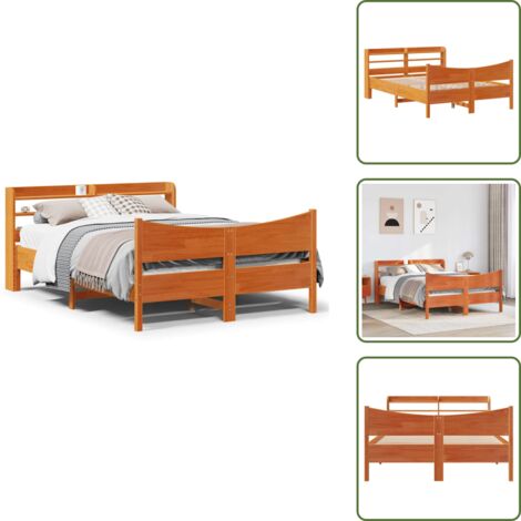 Cama de madera - vidaXL Estructura cama con cabecero madera pino marrón cera 150x200 cm - Cama con estantes