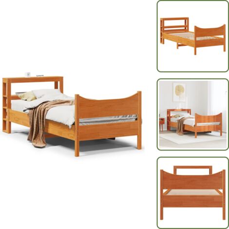 Cama de madera - vidaXL Estructura cama con cabecero madera pino marrón cera 75x190 cm - Cama con estantes