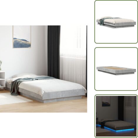 Cama de madera - vidaXL Estructura cama con luces LED madera gris hormigón 90x190 cm - Cama gris hormigón