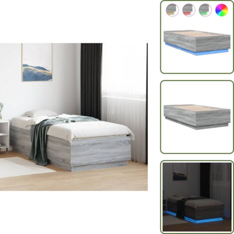 Cama de madera - vidaXL Estructura cama con luces LED madera gris Sonoma 75x190 cm - Cama gris Sonoma