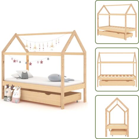 Cama de madera - vidaXL Estructura cama infantil con cajón madera pino maciza 80x160 cm - Cama de pino