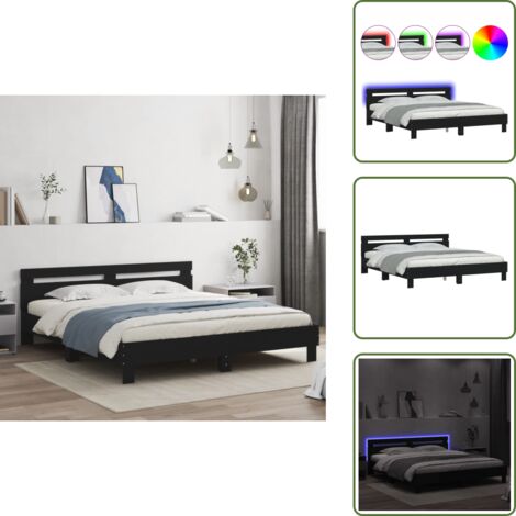 Cama de madera - vidaXL Estructura cama LED sin colchón cuero sintético negro 180x200cm - Cama sin colchón