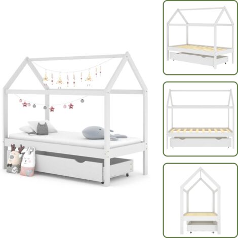 Cama de madera - vidaXL Estructura cama niños con cajón madera pino blanco 80x160 cm - Cama de pino
