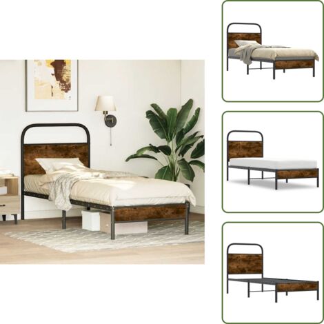 Cama de madera - vidaXL Estructura cama sin colchón 80x200 cm madera roble ahumado - Cama con cabecero