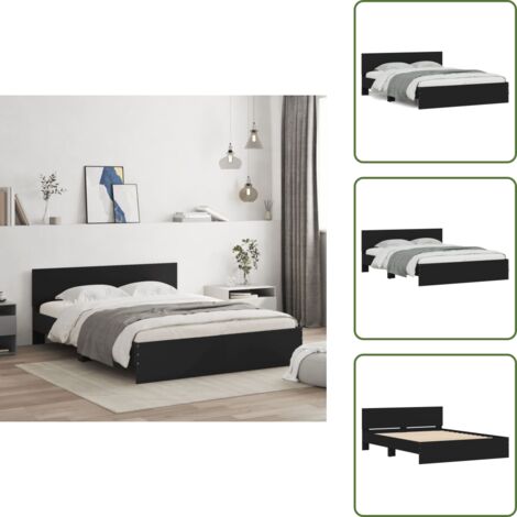 Cama de madera - vidaXL Estructura de cama con cabecero negra 140x200 cm - Cama con listones