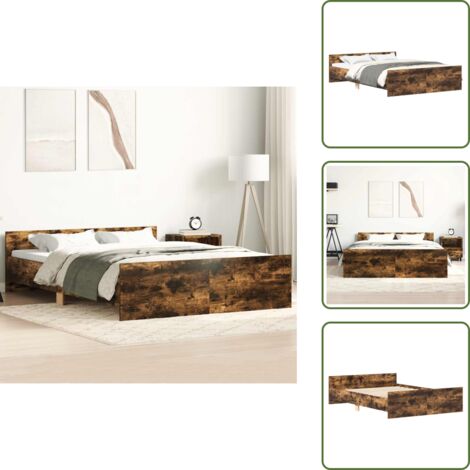 Cama de madera - vidaXL Estructura de cama con cabecero piecero roble ahumado 150x200cm - Cama de pino
