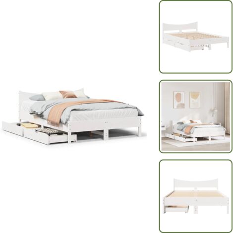 Cama de madera - vidaXL Estructura de cama con cajones madera de pino blanca 150x200cm - Cama de pino