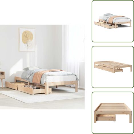 Cama de madera - vidaXL Estructura de cama con cajones madera maciza de pino 90x200 cm - Cama de pino