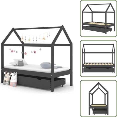 Cama de madera - vidaXL Estructura de cama infantil y cajón madera pino gris 80x160cm - Cama de árbol
