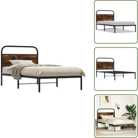 Cama de madera - vidaXL Estructura de cama sin colchón 100x190 cm madera roble ahumado - Cabecero de cama
