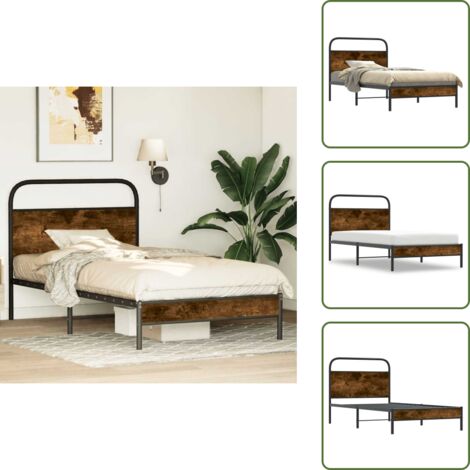 Cama de madera - vidaXL Estructura de cama sin colchón 100x200 cm madera roble ahumado - Cama de roble