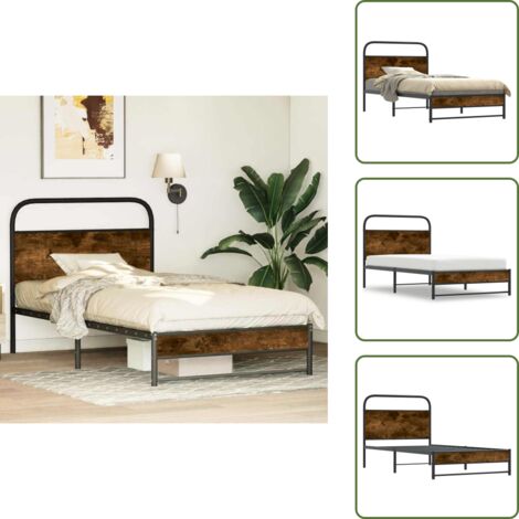 Cama de madera - vidaXL Estructura de cama sin colchón 100x200 cm madera roble ahumado - Cama de roble