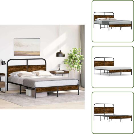 Cama de madera - vidaXL Estructura de cama sin colchón 120x190 cm madera roble ahumado - Cabecero de cama