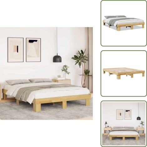 Cama de madera - vidaXL Estructura de cama sin colchón 135x190 cm madera maciza de roble - Somier de láminas