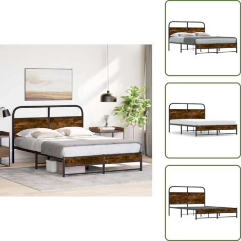 Cama de madera - vidaXL Estructura de cama sin colchón 135x190 cm madera roble ahumado - Cama con cabecero