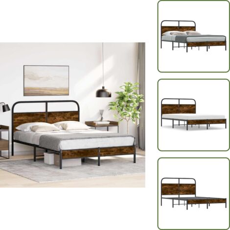 Cama de madera - vidaXL Estructura de cama sin colchón 140x190 cm madera roble ahumado - Cama con cabecero