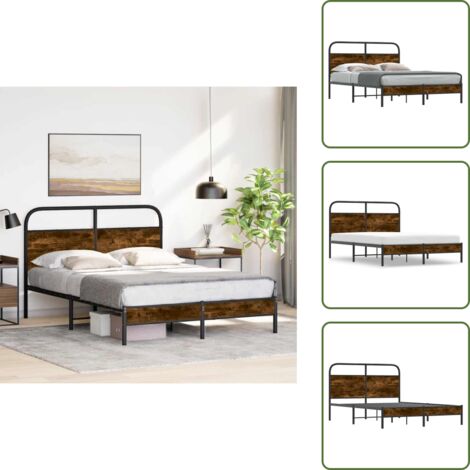 Cama de madera - vidaXL Estructura de cama sin colchón 140x200 cm madera roble ahumado - Cabecero de cama