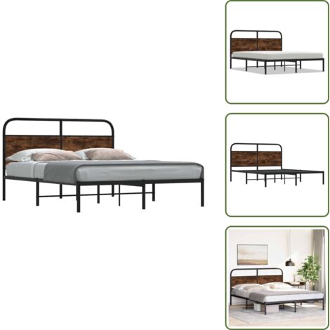 Cama de madera - vidaXL Estructura de cama sin colchón 150x200 cm madera roble ahumado - Cama con cabecero