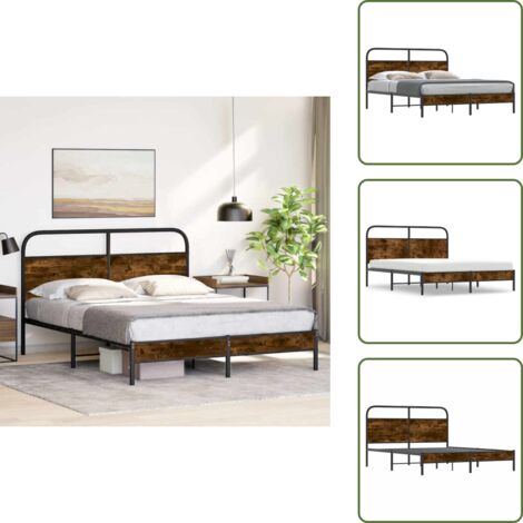Cama de madera - vidaXL Estructura de cama sin colchón 150x200 cm madera roble ahumado - Cama con cabecero