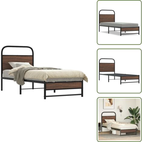 Cama de madera - vidaXL Estructura de cama sin colchón 75x190 cm madera marrón roble - Cabecero de cama