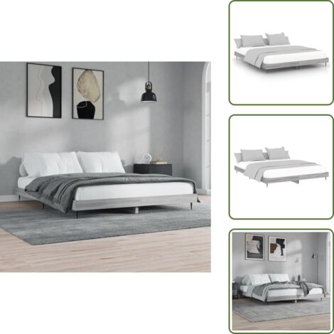 Cama de madera - vidaXL Estructura de cama sin colchón gris Sonoma 160x200 cm - Cama con patas metálicas