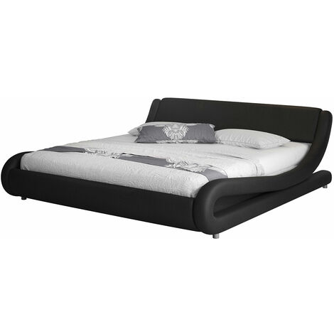 MB MOEBEL Cama de matrimonio Cama doble con Cabecero Con somier de lamas Para Colchón de 135x190 Negro mate Materiales madera y polipiel Modelo Alessia