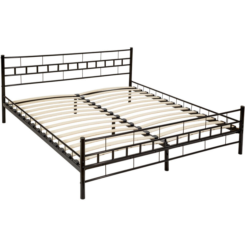 

Tectake - Cama de matrimonio con cabecero y pie de acero y con somier de láminas de madera - somier para cama doble, cama para colchón doble, base de