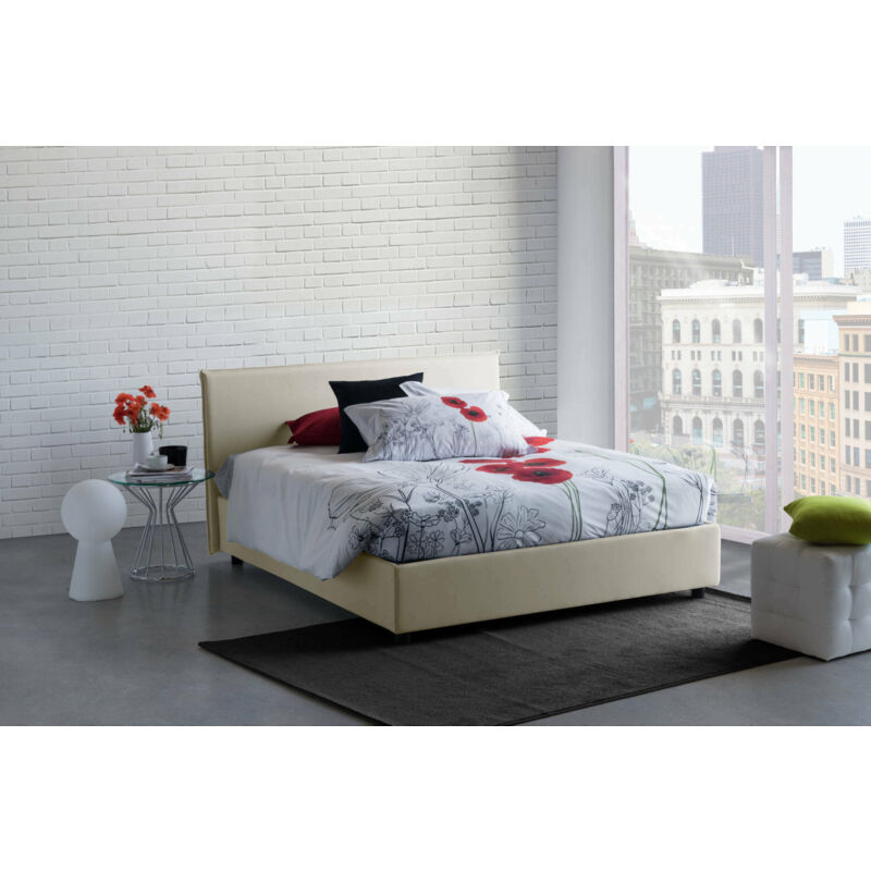 

Cama doble Anna con contenedor, Made in Italy, en tela, 160x190 cm, con apertura frontal, Crema - Talamo Italia