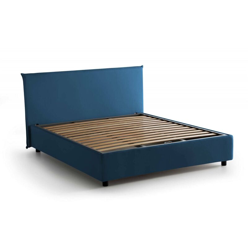 

Cama doble Anna con contenedor, Made in Italy, en tela, 160x190 cm, con apertura frontal, Azul - Talamo Italia