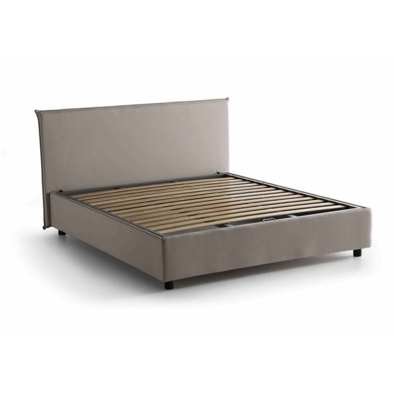 

Cama doble Anna con contenedor, Made in Italy, en tela, 160x190 cm, con apertura frontal, Taupe - Talamo Italia