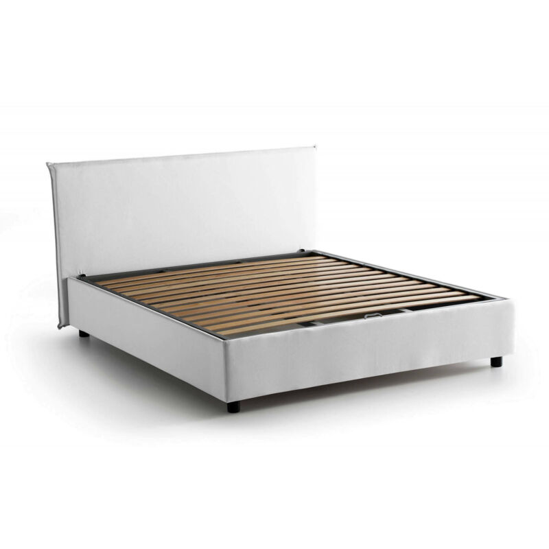 

Cama doble Anna con contenedor, Made in Italy, en tela, 160x190 cm, con apertura frontal, Blanco - Talamo Italia