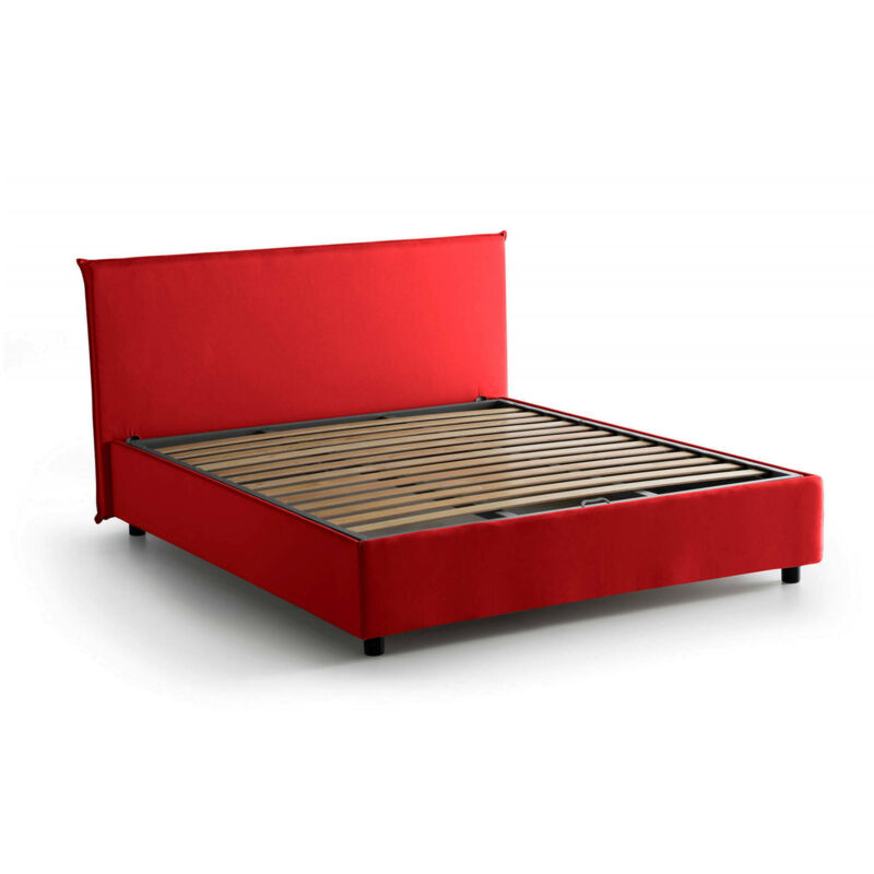 

Cama doble Anna con contenedor, Made in Italy, en tela, 160x190 cm, con apertura frontal, Rojo - Talamo Italia
