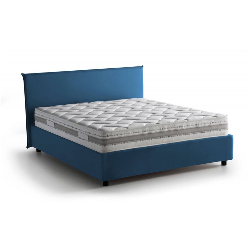 

Cama doble Anna con contenedor, Made in Italy, en tela, 160x190 cm, con apertura frontal, Azul, con colchón incluido - Talamo Italia