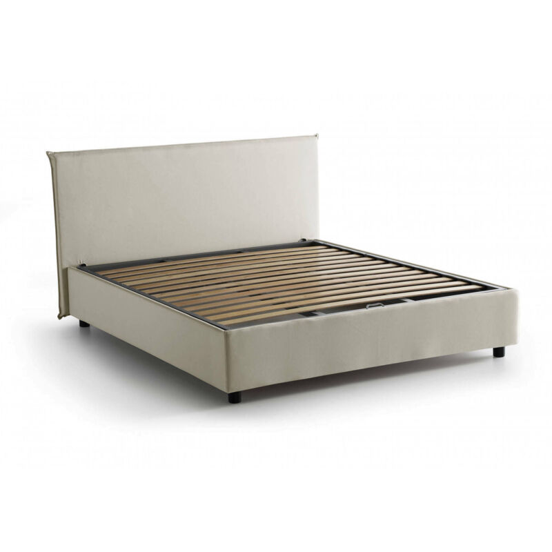 

Cama doble Anna con contenedor, Made in Italy, en tela, 160x200 cm, con apertura frontal, Crema - Talamo Italia