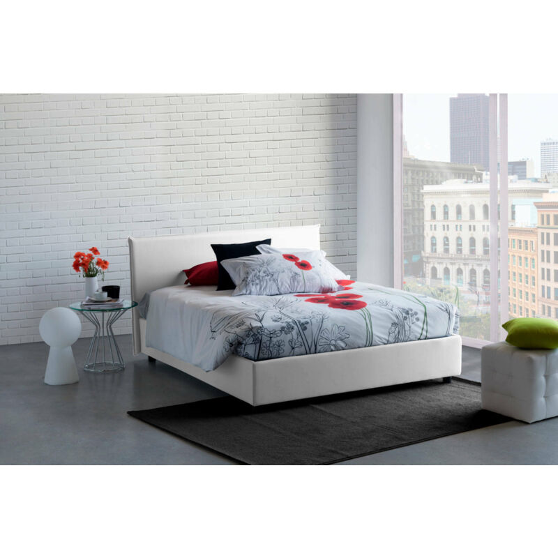 

Cama doble Anna con contenedor, Made in Italy, en tela, 160x190 cm, con apertura frontal, Blanco, con colchón incluido - Talamo Italia
