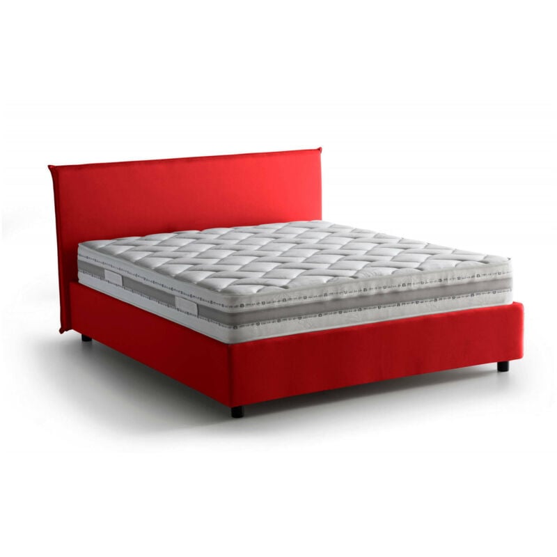 

Cama doble Anna con contenedor, Made in Italy, en tela, 160x190 cm, con apertura frontal, Rojo, con colchón incluido - Talamo Italia