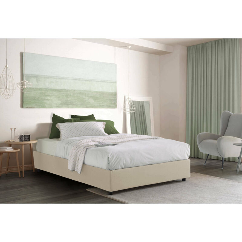 

Cama doble Silvia con contenedor, Made in Italy, en tela, 160x200 cm, con apertura frontal, Crema - Talamo Italia