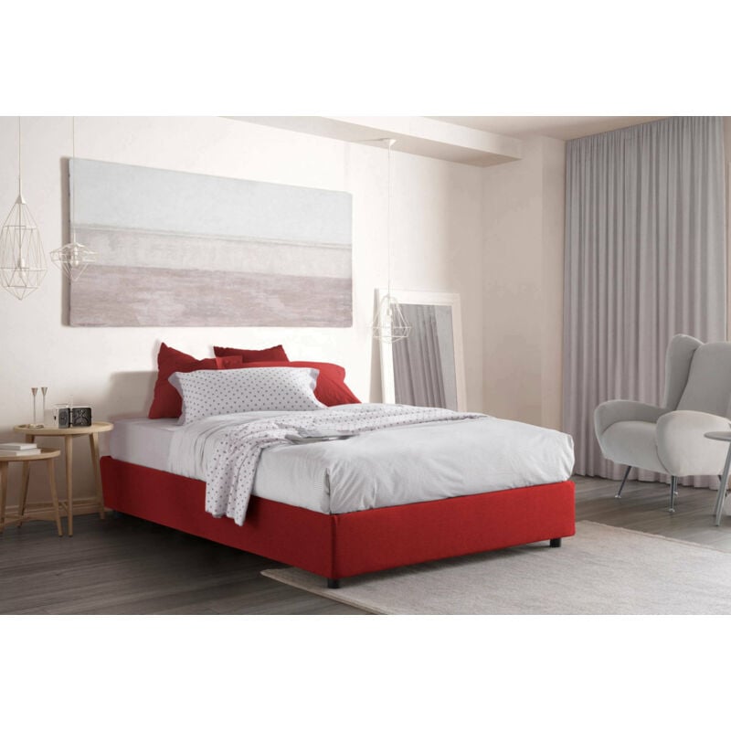 

Cama doble Silvia con contenedor, Made in Italy, en tela, 160x190 cm, con apertura frontal, Rojo, con colchón incluido - Talamo Italia