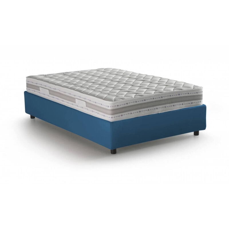

Cama doble Silvia con contenedor, Made in Italy, en tela, 160x200 cm, con apertura frontal, Azul, con colchón incluido - Talamo Italia